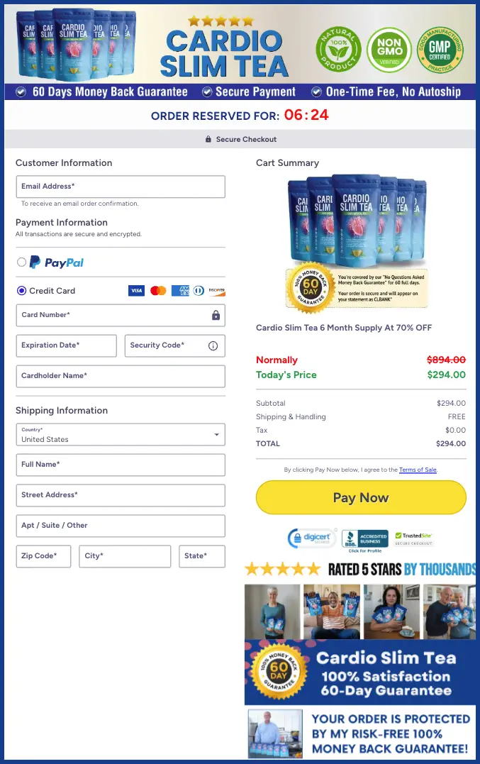 Cardio Slim Tea Official Website Secure Order Page